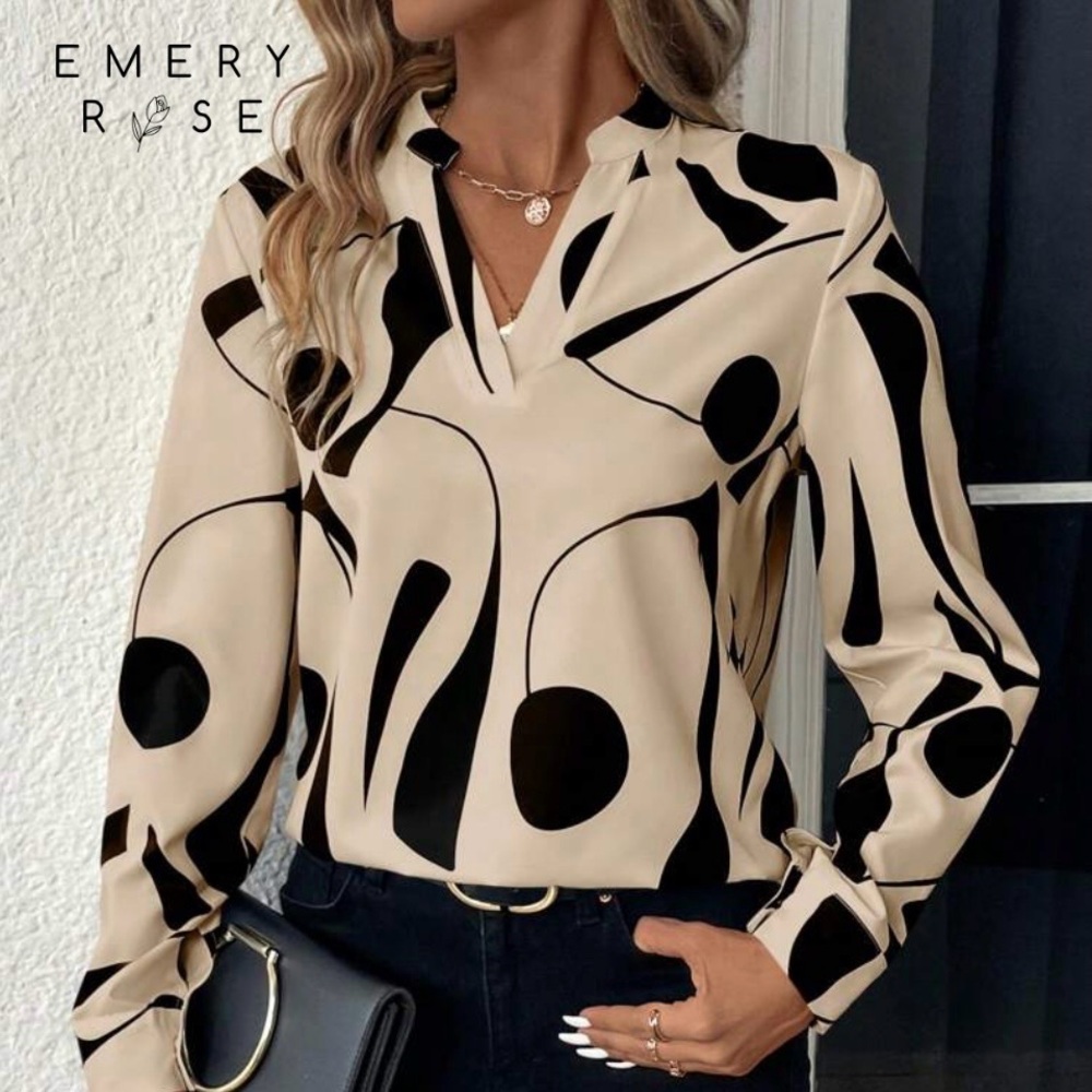 #236 SHEIN Beautiful Cream and Black Abstract Blouse. NWOT Size L - Picture 5 of 11